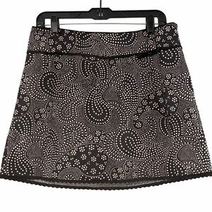 The Limited Black White Polka Dot Paisley Skirt Size 8 Bow Waist Crochet Hem